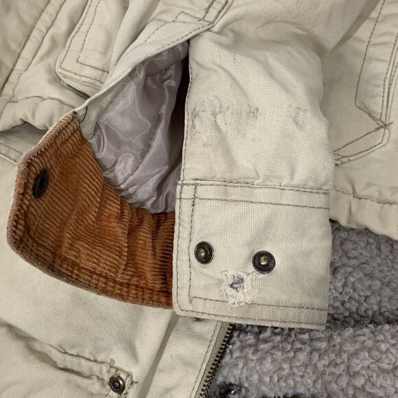 Wrangler Hero Men’s L Sherpa Lined Canvas Khaki Jacket Coat Distressed - Picture 16 of 16